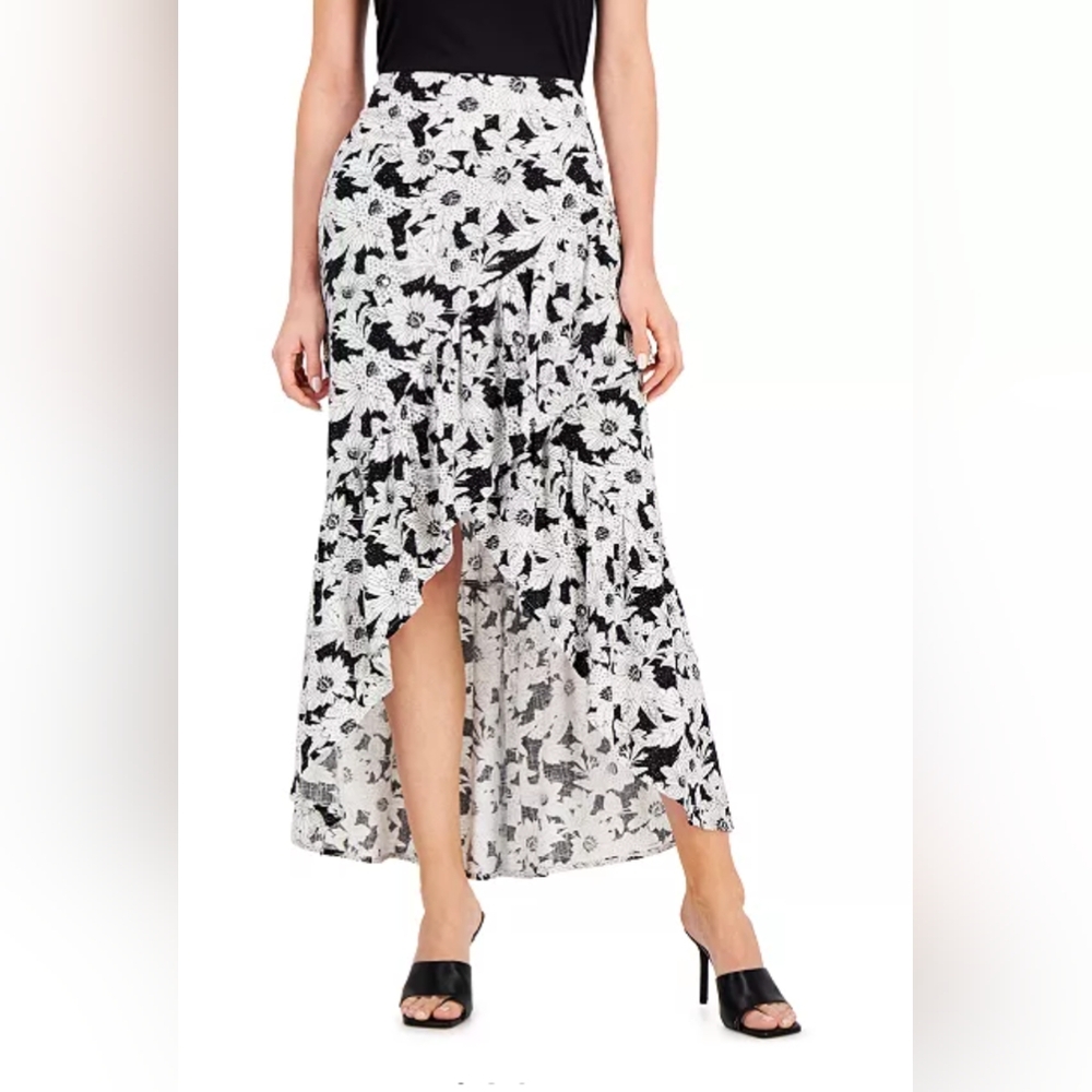 Black and White Asymmetrical Maxi Skirt